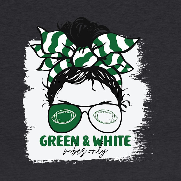 Green and White Vibes Only Football Mom Messy Hair Gameday by SLAG_Creative